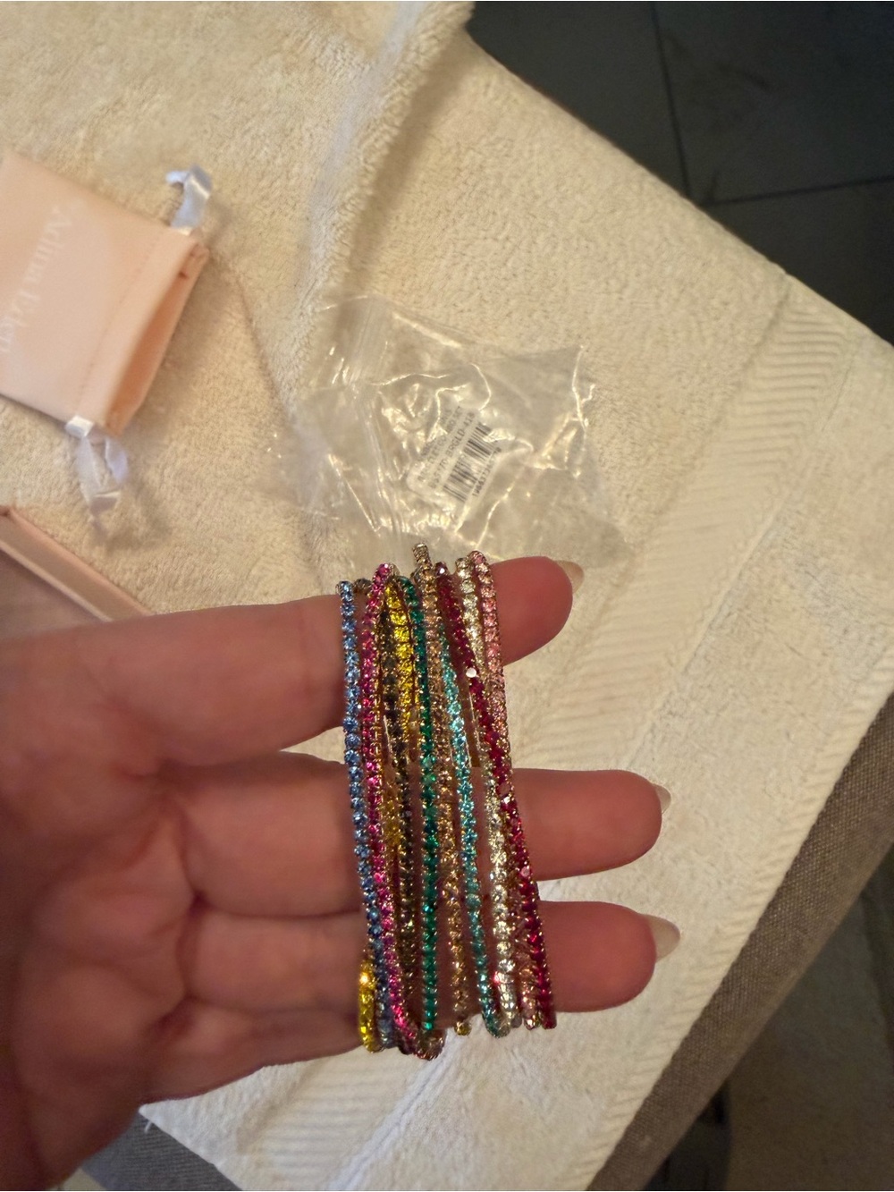 Adina Eden Multicolor Crystal Stretch Bracelet Set - Pink Blue Green Yellow Gold